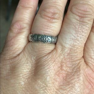 Sterling silver etched ring. Wider band.